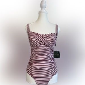 Nip Tuck red and white stripe one piece swimsuit. Size 4. BRAND NEW with tag.